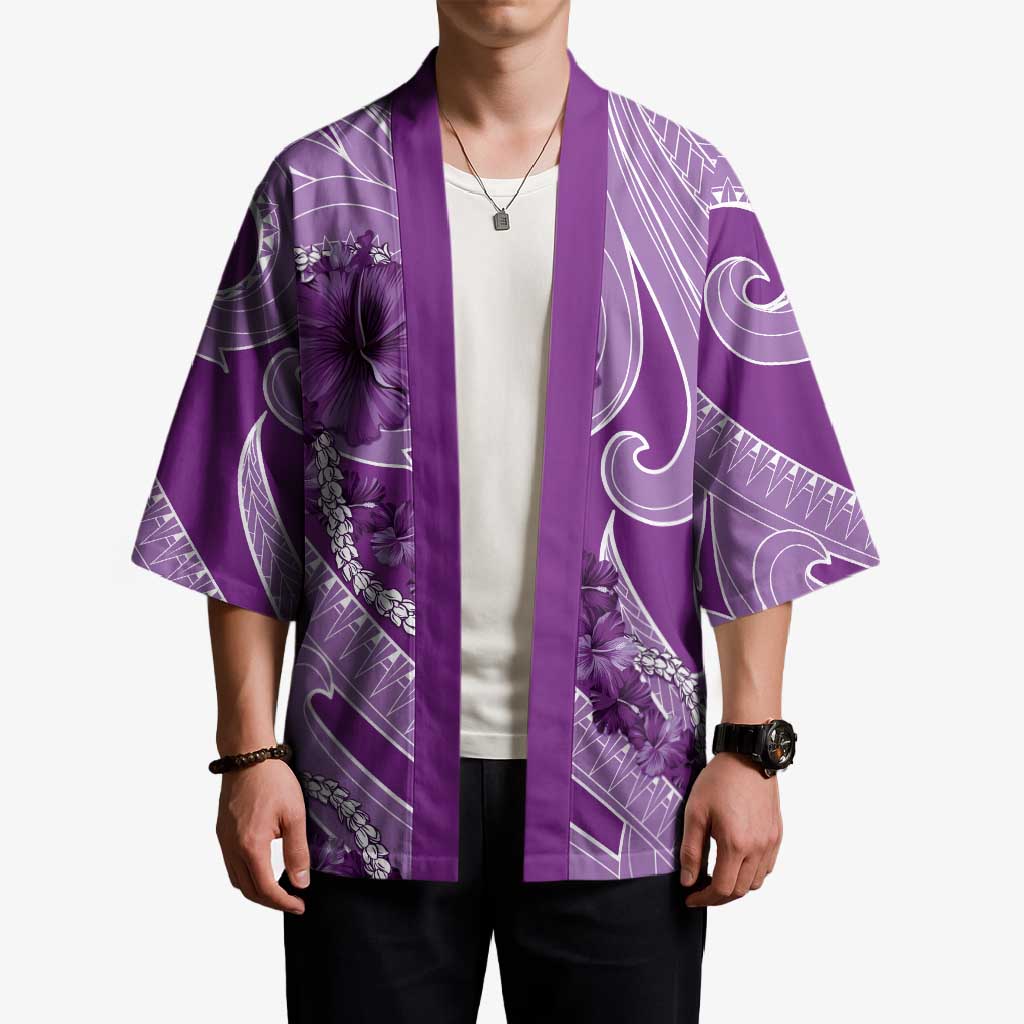Hawaii Violet Hibiscus Pikake Lei Kimono LT05 - Polynesian Pride