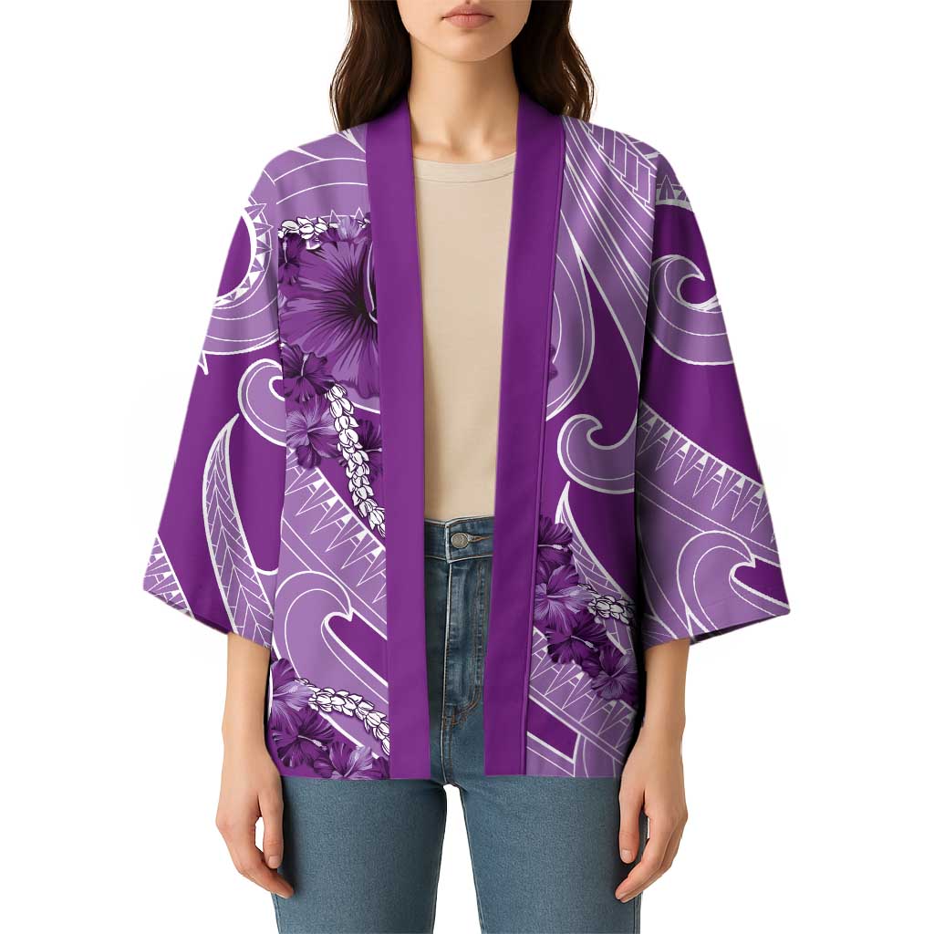 Hawaii Violet Hibiscus Pikake Lei Kimono LT05 - Polynesian Pride