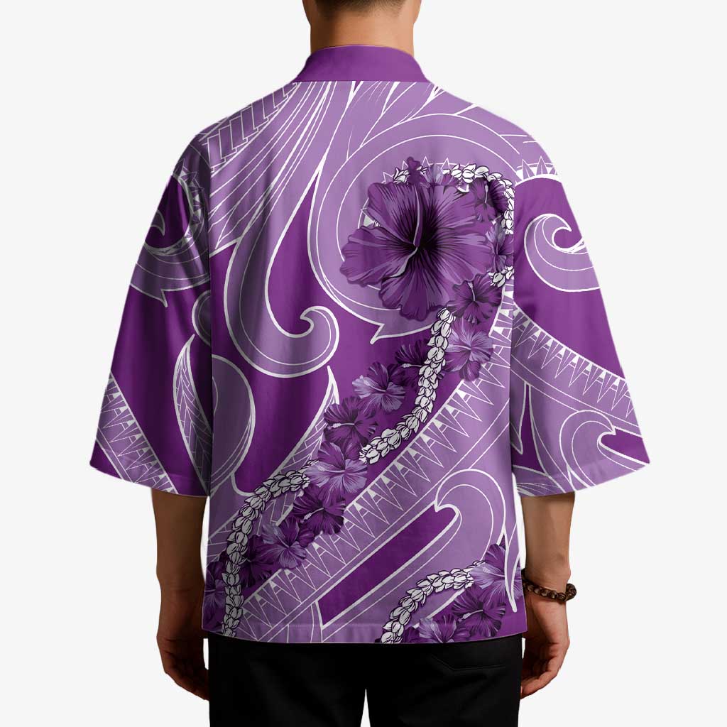 Hawaii Violet Hibiscus Pikake Lei Kimono LT05 - Polynesian Pride