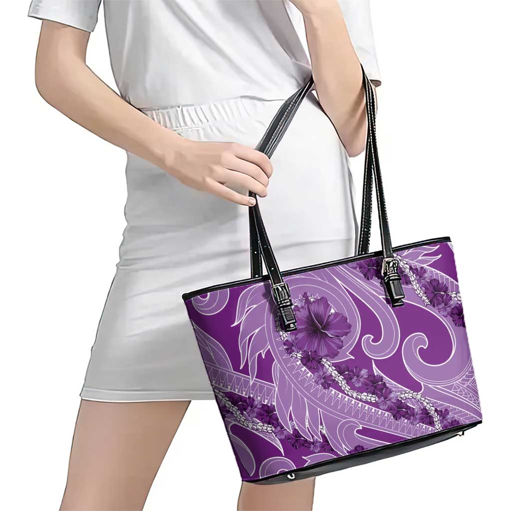 Hawaii Violet Hibiscus Pikake Lei Leather Tote Bag - Polynesian Pride