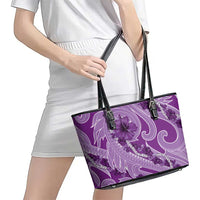 Hawaii Violet Hibiscus Pikake Lei Leather Tote Bag - Polynesian Pride