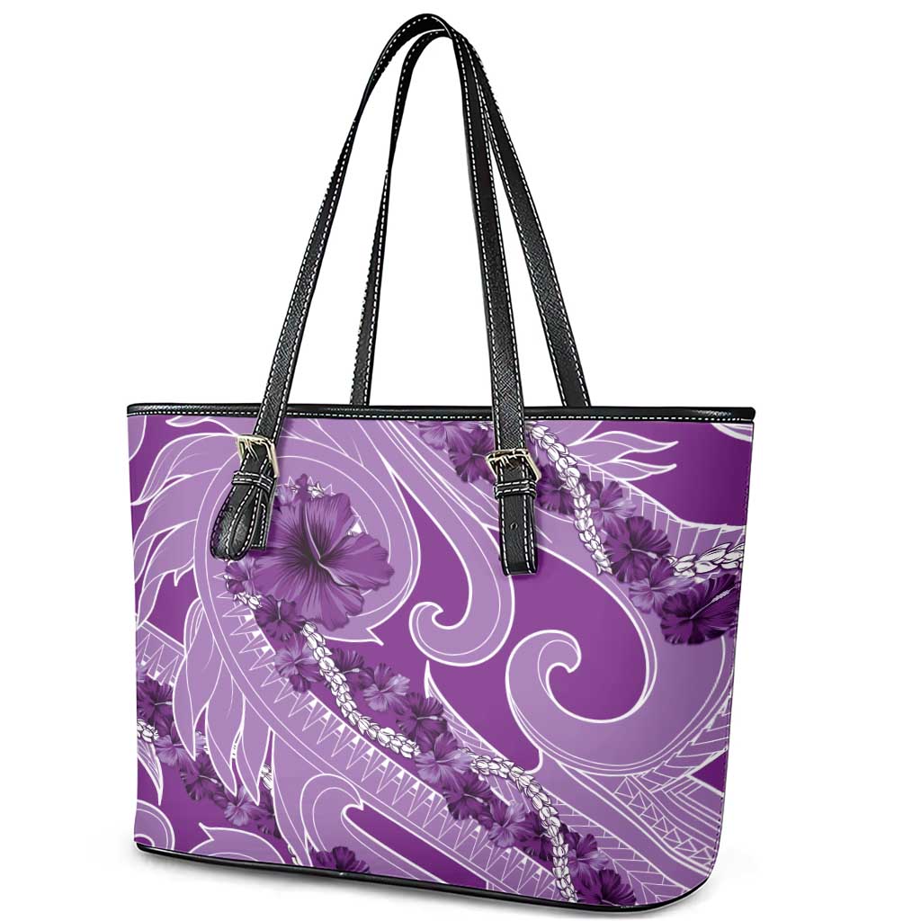 Hawaii Violet Hibiscus Pikake Lei Leather Tote Bag - Polynesian Pride