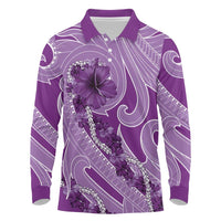 Hawaii Violet Hibiscus Pikake Lei Long Sleeve Polo Shirt - Polynesian Pride