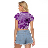 Hawaii Violet Hibiscus Pikake Lei Raglan Cropped T Shirt - Polynesian Pride