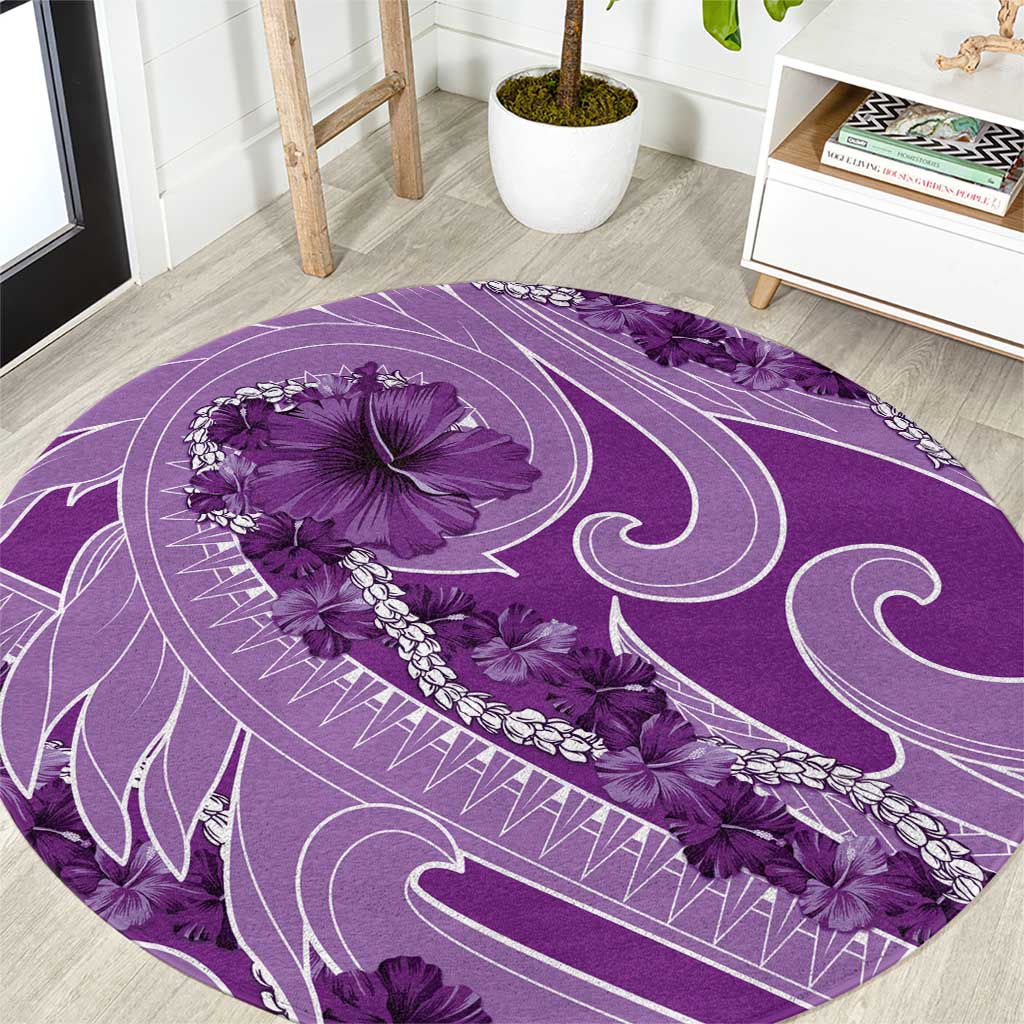 Hawaii Violet Hibiscus Pikake Lei Round Carpet - Polynesian Pride