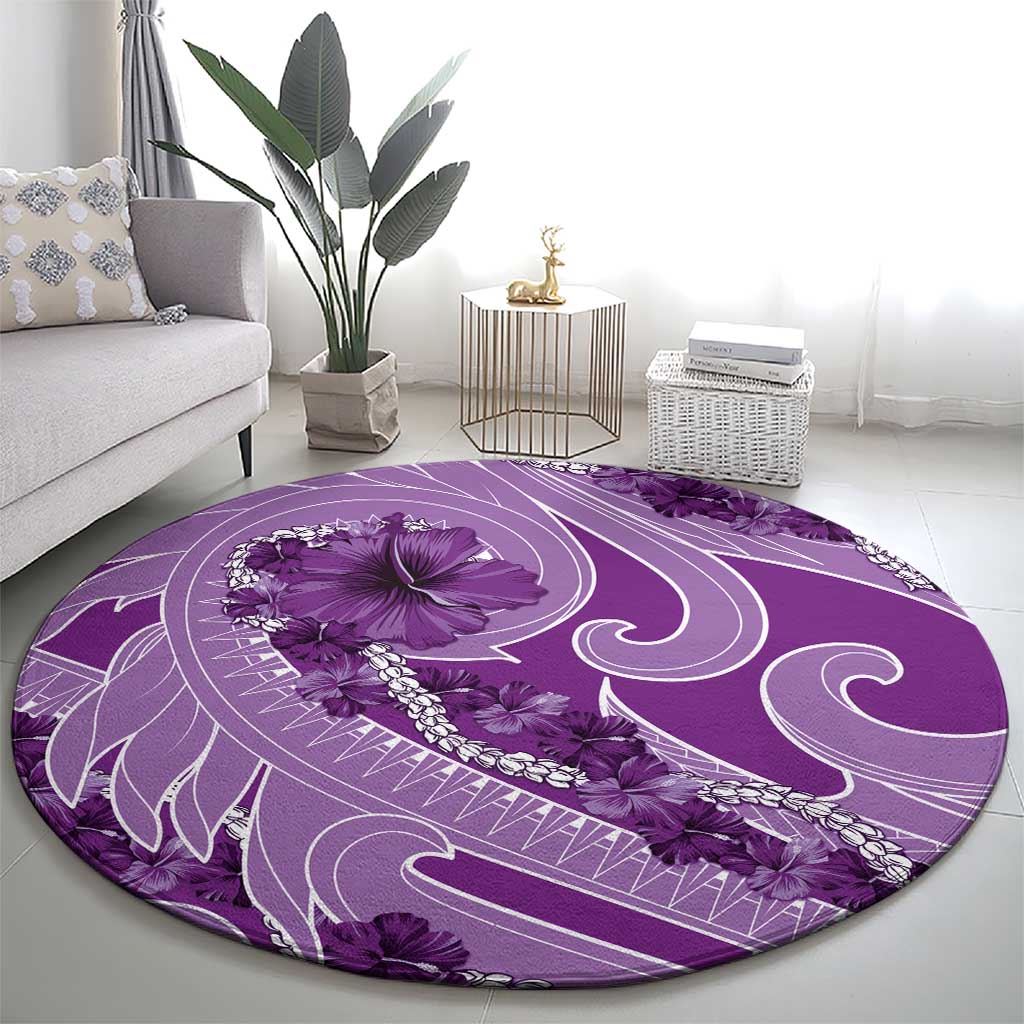 Hawaii Violet Hibiscus Pikake Lei Round Carpet - Polynesian Pride