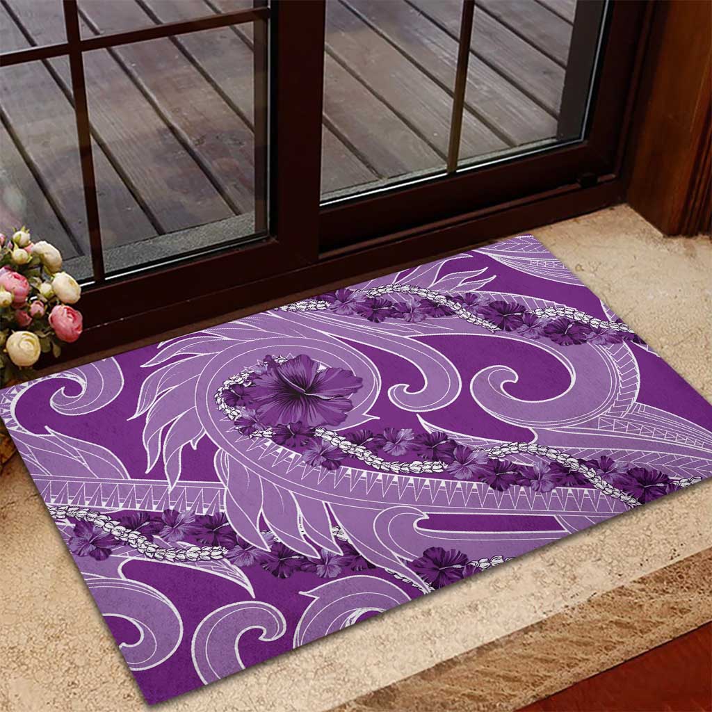 Hawaii Violet Hibiscus Pikake Lei Rubber Doormat - Polynesian Pride