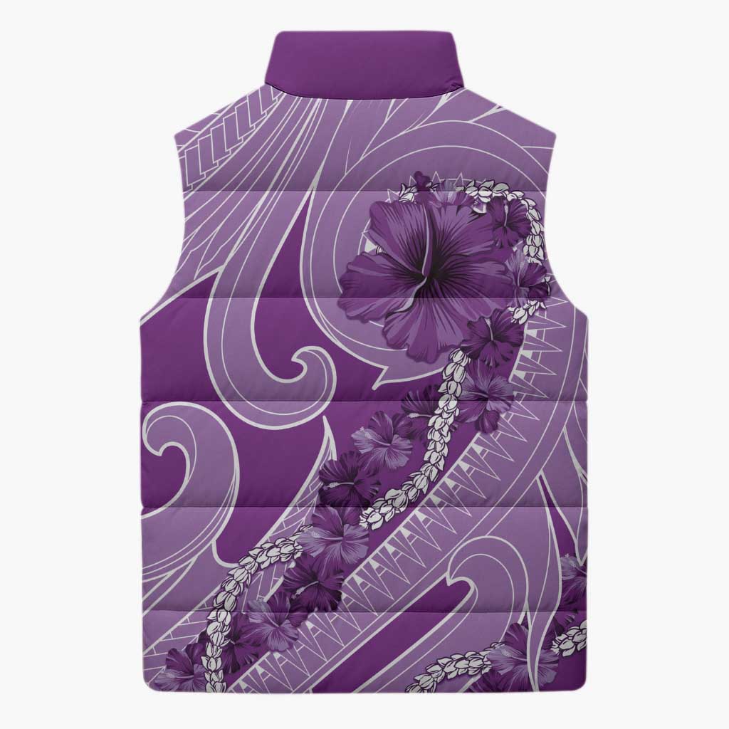 Hawaii Violet Hibiscus Pikake Lei Sleeveless Puffer Jacket - Polynesian Pride