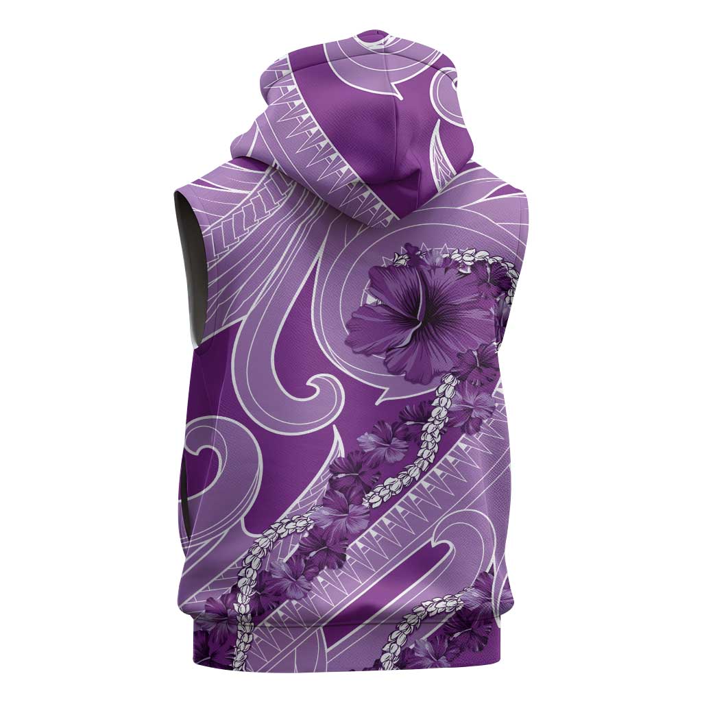 Hawaii Violet Hibiscus Pikake Lei Sleeveless Zip Hoodie - Polynesian Pride