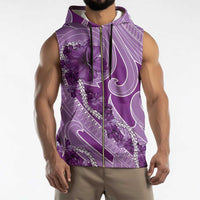 Hawaii Violet Hibiscus Pikake Lei Sleeveless Zip Hoodie - Polynesian Pride