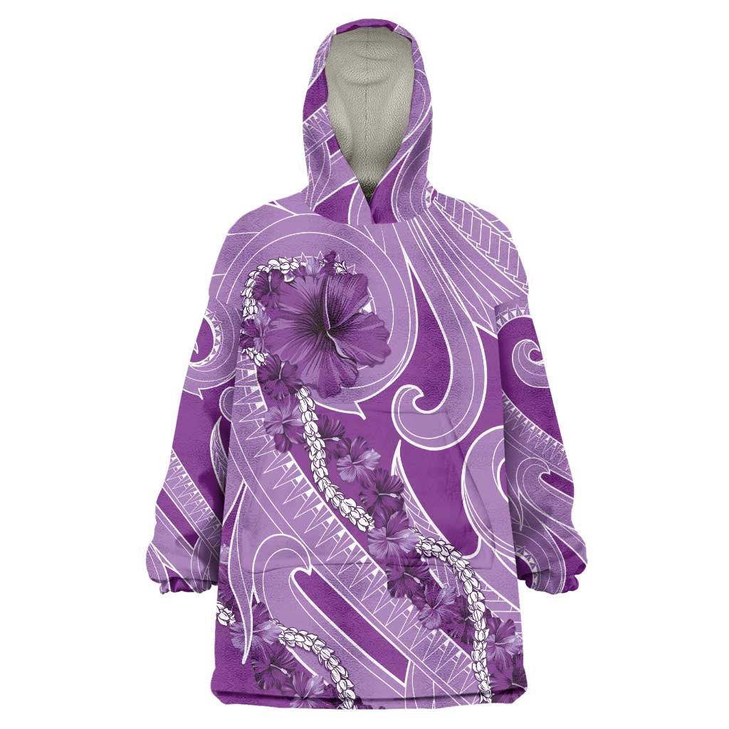 Hawaii Violet Hibiscus Pikake Lei Wearable Blanket Hoodie - Polynesian Pride