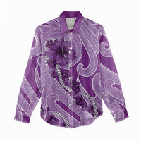 Hawaii Violet Hibiscus Pikake Lei Women Casual Shirt - Polynesian Pride