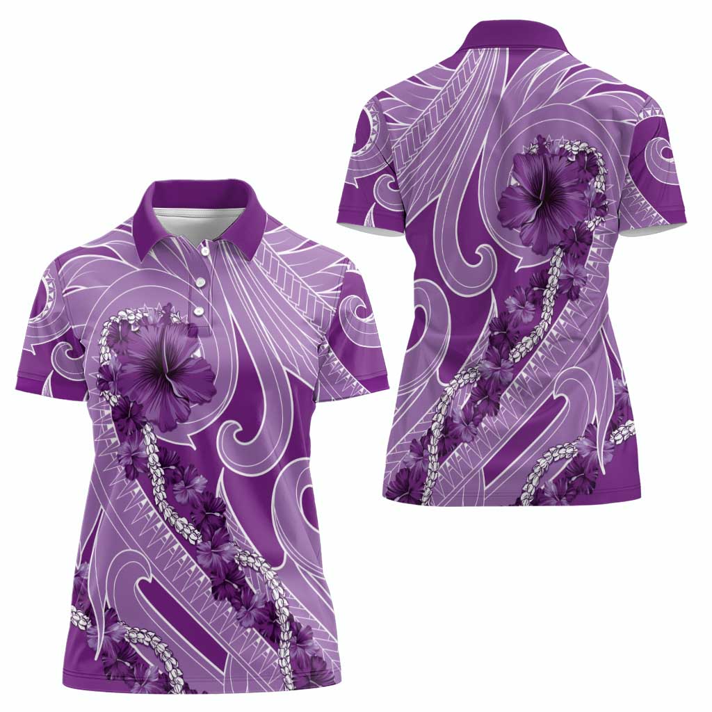 Hawaii Violet Hibiscus Pikake Lei Women Polo Shirt - Polynesian Pride