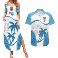 Fiji Rugby Couples Matching Summer Maxi Dress and Hawaiian Shirt World Cup 2023 Fijian Tapa Pattern Blue Version LT05 Blue - Polynesian Pride