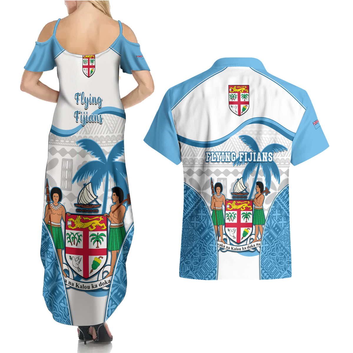 Fiji Rugby Couples Matching Summer Maxi Dress and Hawaiian Shirt World Cup 2023 Fijian Tapa Pattern Blue Version LT05 - Polynesian Pride