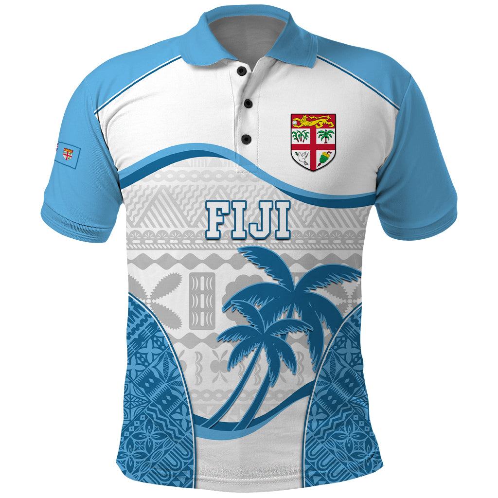 Fiji Rugby Polo Shirt World Cup 2023 Fijian Tapa Pattern Blue Version LT05 Blue - Polynesian Pride