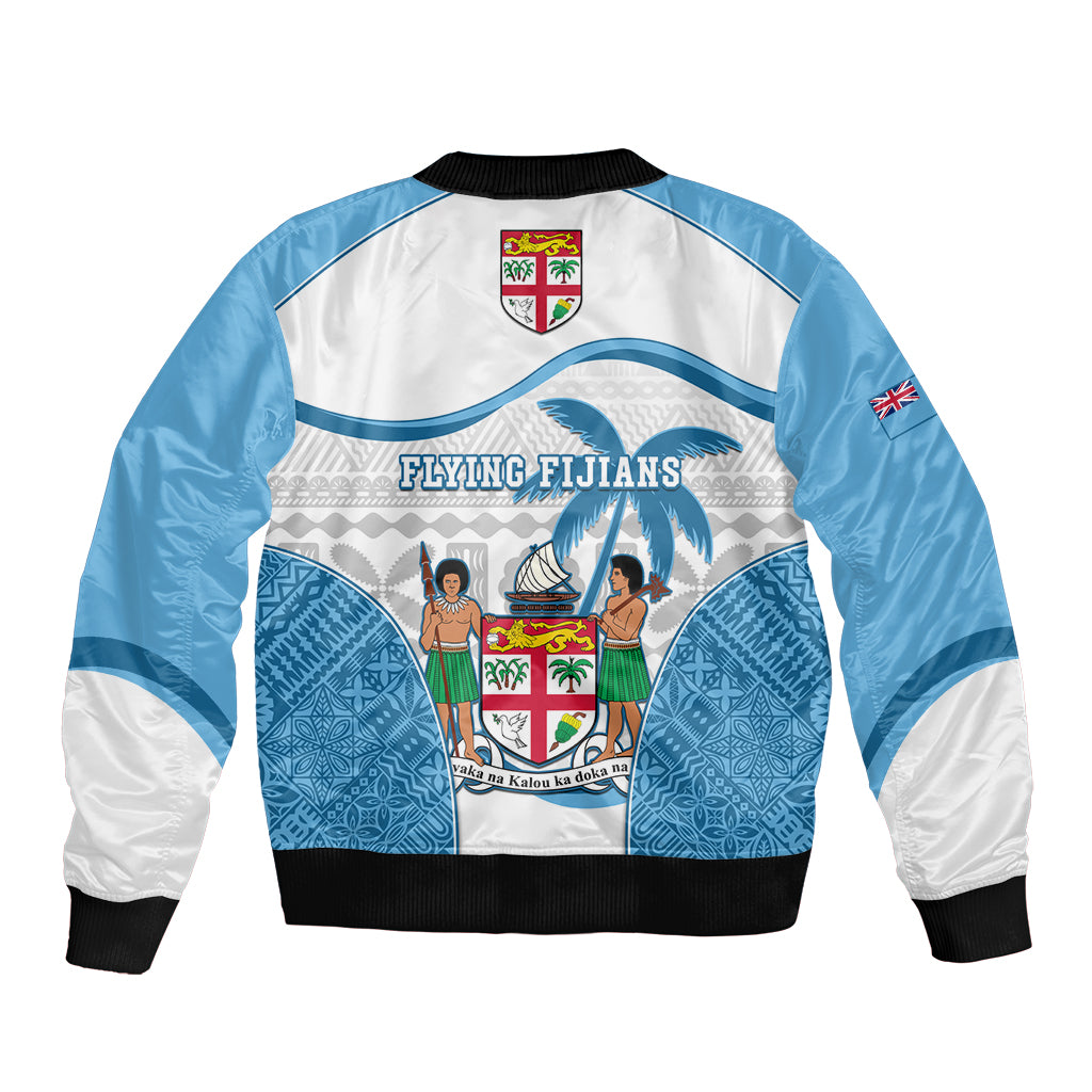 Fiji Rugby Sleeve Zip Bomber Jacket World Cup 2023 Fijian Tapa Pattern Blue Version LT05 - Polynesian Pride