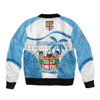 Fiji Rugby Sleeve Zip Bomber Jacket World Cup 2023 Fijian Tapa Pattern Blue Version LT05 - Polynesian Pride