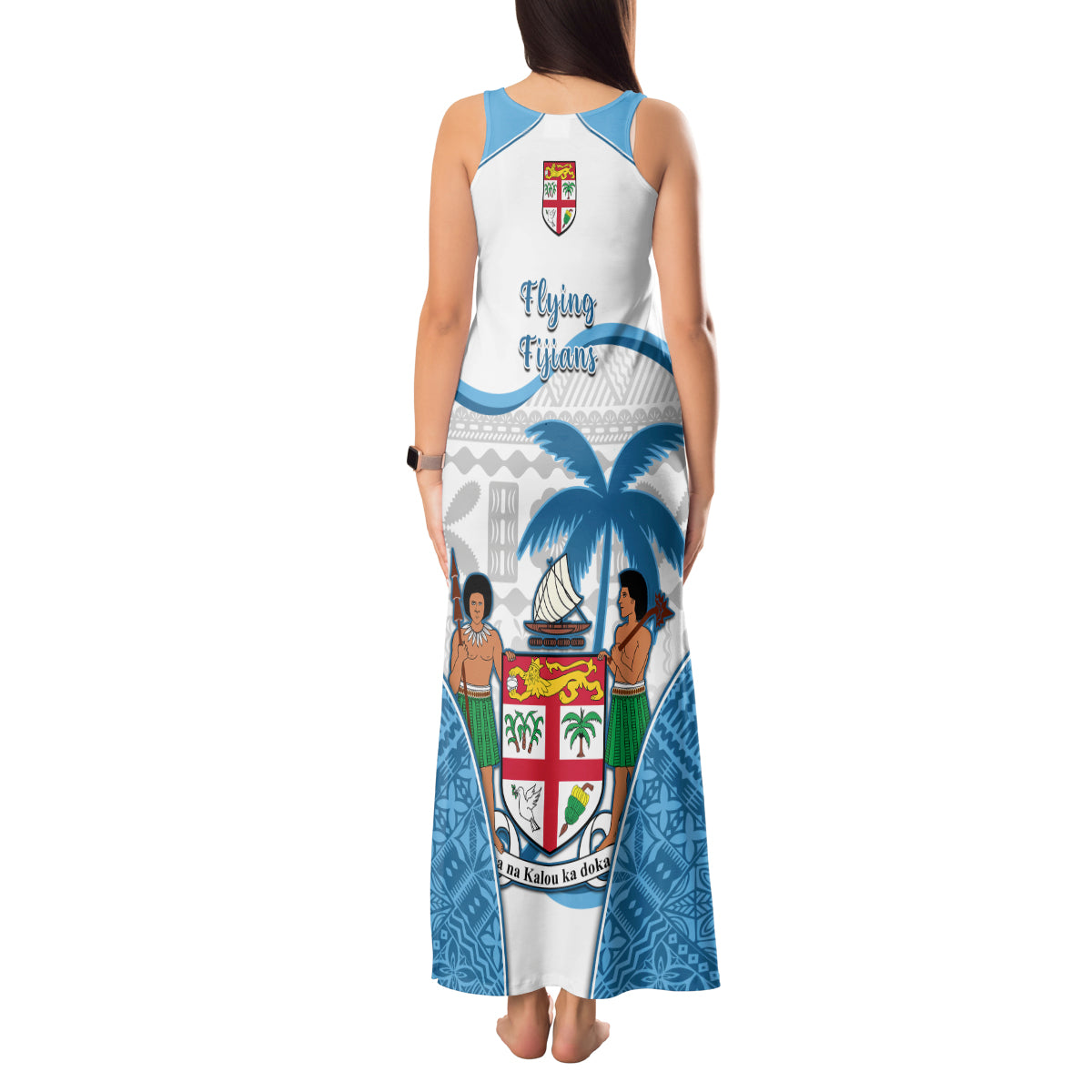 Fiji Rugby Tank Maxi Dress World Cup 2023 Fijian Tapa Pattern Blue Version LT05 - Polynesian Pride