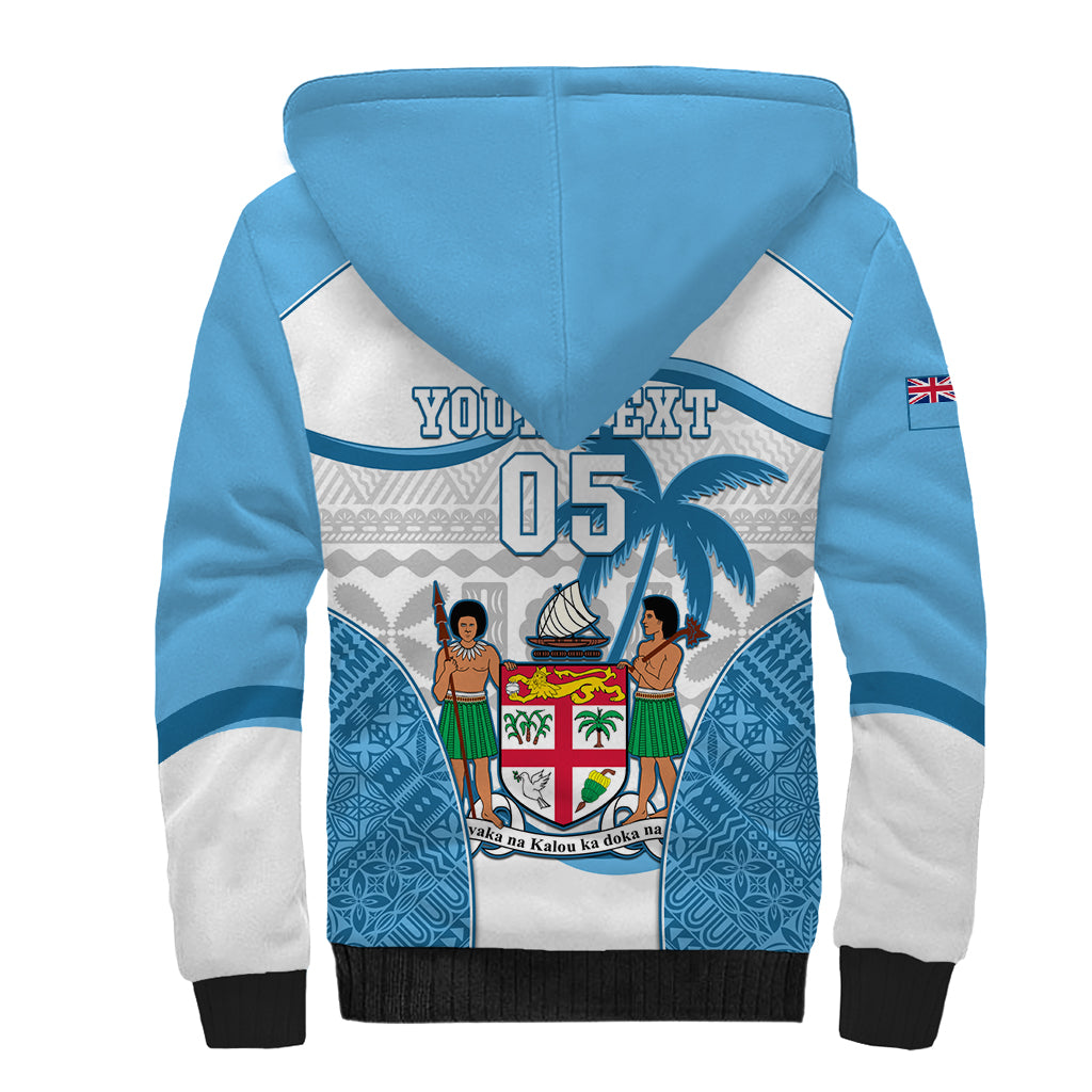 Custom Fiji Rugby Sherpa Hoodie World Cup 2023 Fijian Tapa Pattern Blue Version LT05 - Polynesian Pride