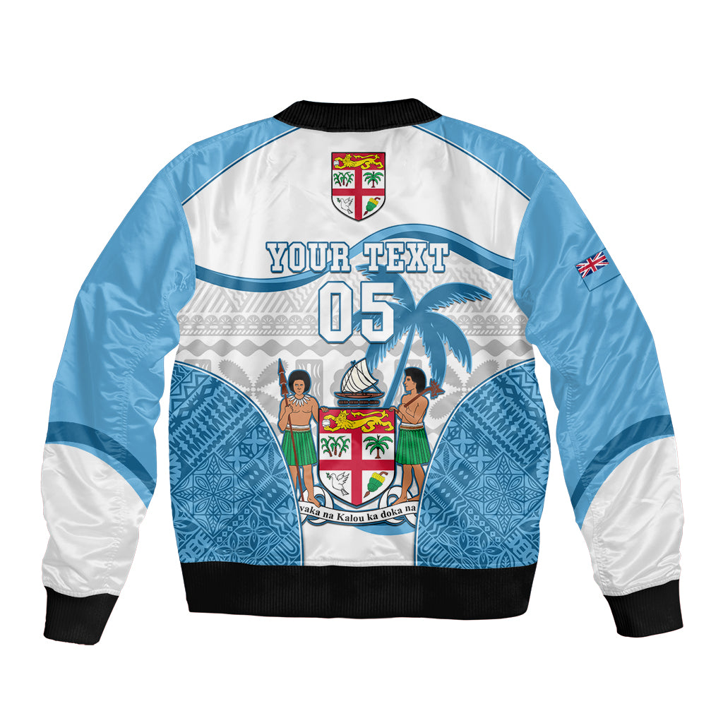 Custom Fiji Rugby Sleeve Zip Bomber Jacket World Cup 2023 Fijian Tapa Pattern Blue Version LT05 - Polynesian Pride