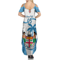 Custom Fiji Rugby Summer Maxi Dress World Cup 2023 Fijian Tapa Pattern Blue Version LT05 - Polynesian Pride