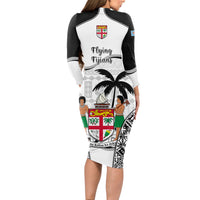 Fiji Rugby Long Sleeve Bodycon Dress World Cup 2023 Fijian Tapa Pattern Black Version LT05 - Polynesian Pride