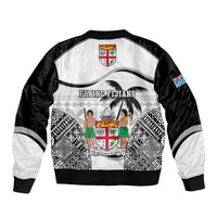 Fiji Rugby Sleeve Zip Bomber Jacket World Cup 2023 Fijian Tapa Pattern Black Version LT05 - Polynesian Pride
