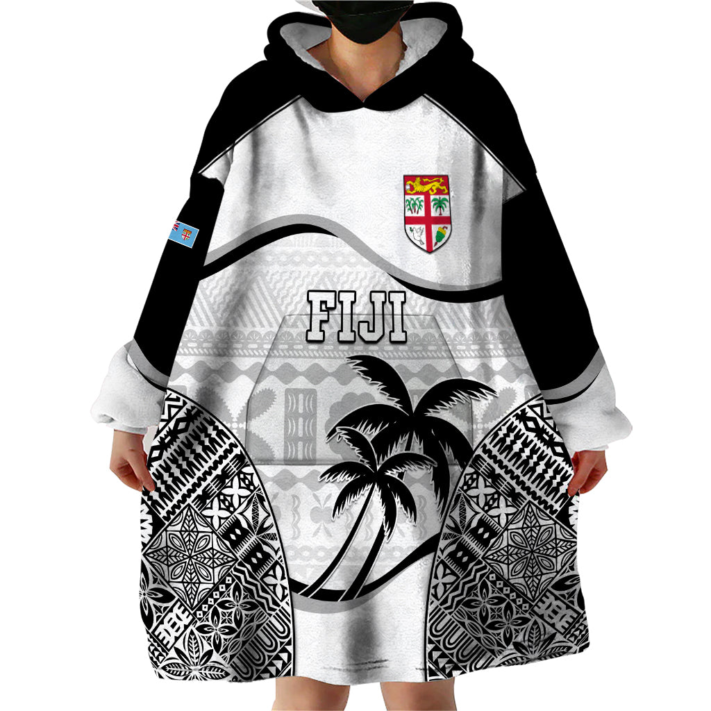 Custom Fiji Rugby Wearable Blanket Hoodie World Cup 2023 Fijian Tapa Pattern Black Version LT05 - Polynesian Pride