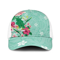Hawaii Tropical Flowers Baseball Net Cap Polynesian Tattoo Mint Green