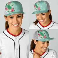 Hawaii Tropical Flowers Baseball Net Cap Polynesian Tattoo Mint Green