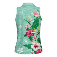 Hawaii Tropical Flowers Women Sleeveless Polo Shirt Polynesian Tattoo Mint Green LT05 - Polynesian Pride