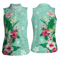 Hawaii Tropical Flowers Women Sleeveless Polo Shirt Polynesian Tattoo Mint Green LT05 - Polynesian Pride