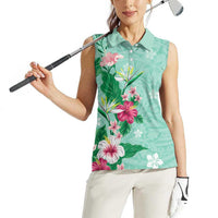 Hawaii Tropical Flowers Women Sleeveless Polo Shirt Polynesian Tattoo Mint Green LT05 - Polynesian Pride