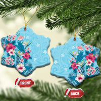 Hawaii Tropical Flowers Ceramic Ornament Polynesian Tattoo Sky Blue
