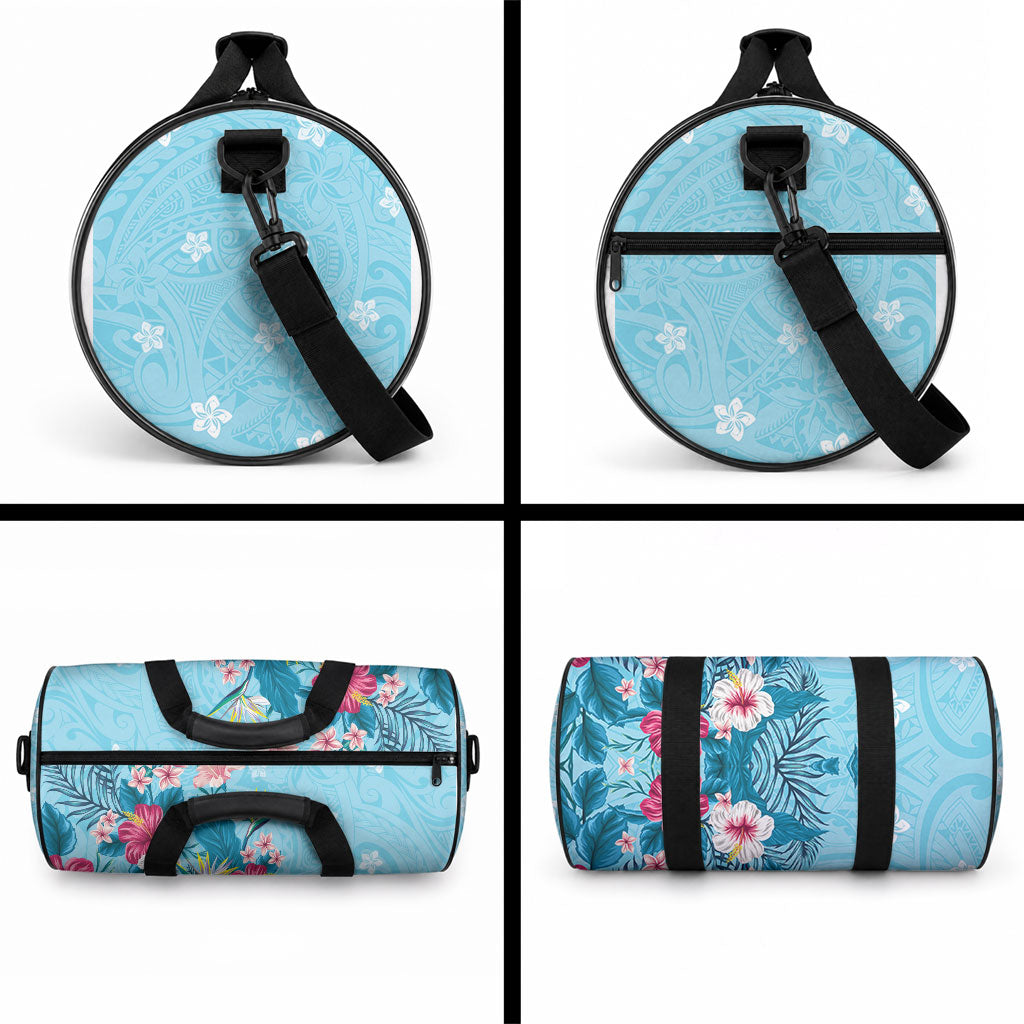 Hawaii Tropical Flowers Duffle Bag Polynesian Tattoo Sky Blue LT05 - Polynesian Pride