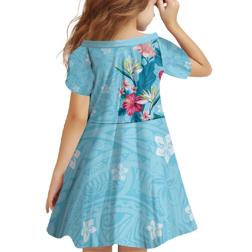 Hawaii Tropical Flowers Family Matching Tank Maxi Dress and Hawaiian Shirt Polynesian Tattoo Sky Blue