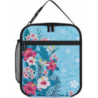 Hawaii Tropical Flowers Lunch Bag Polynesian Tattoo Sky Blue LT05 10.2 × 8.3 × 4.3 inch Blue - Polynesian Pride