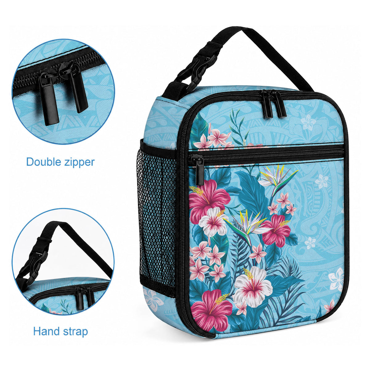 Hawaii Tropical Flowers Lunch Bag Polynesian Tattoo Sky Blue LT05 - Polynesian Pride