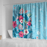 Hawaii Tropical Flowers Shower Curtain Polynesian Tattoo Sky Blue
