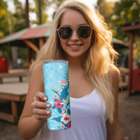 Hawaii Tropical Flowers Skinny Tumbler Polynesian Tattoo Sky Blue
