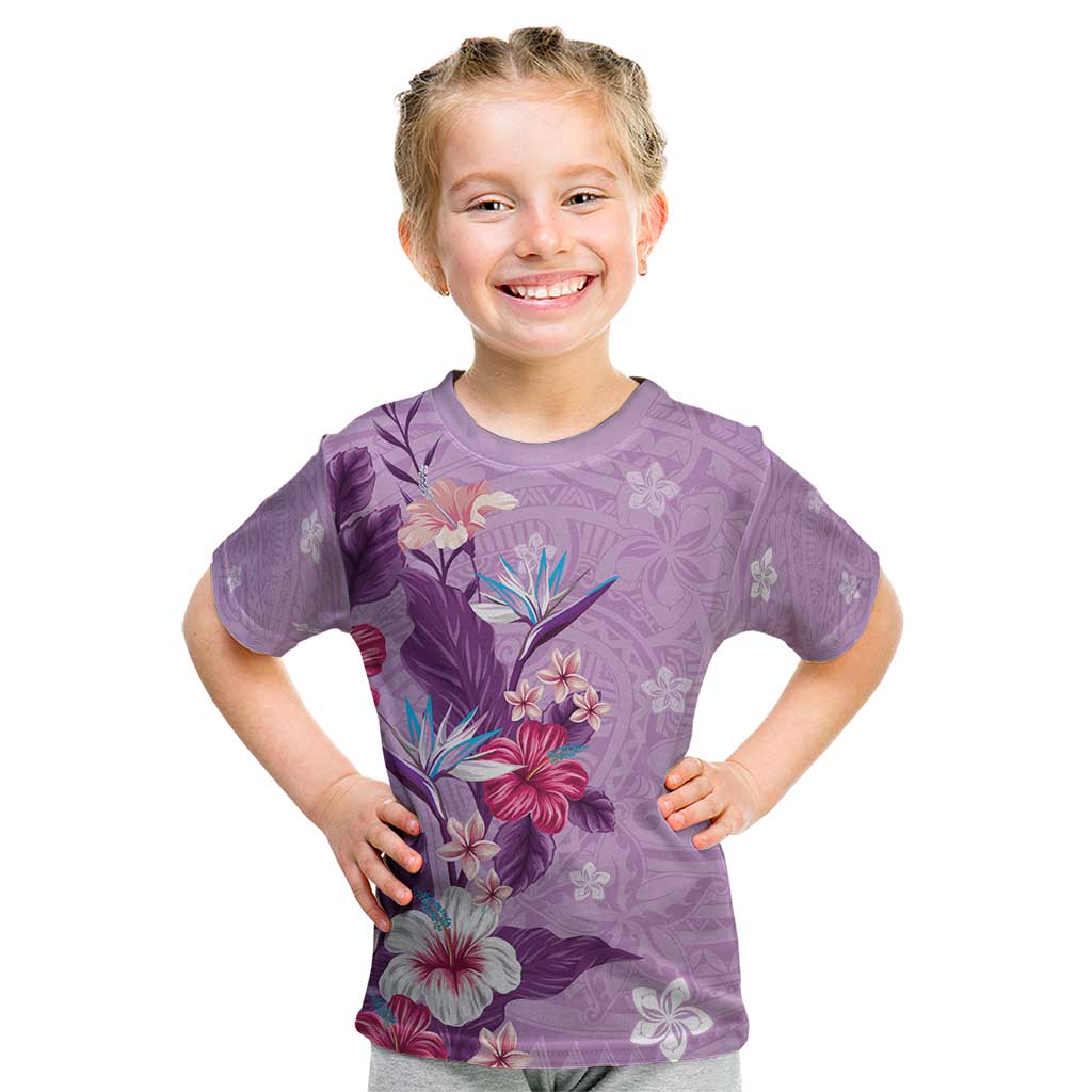 Hawaii Tropical Flowers Kid T Shirt Polynesian Tattoo Lavender LT05 Lavender - Polynesian Pride
