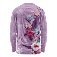 Hawaii Tropical Flowers Long Sleeve Shirt Polynesian Tattoo Lavender
