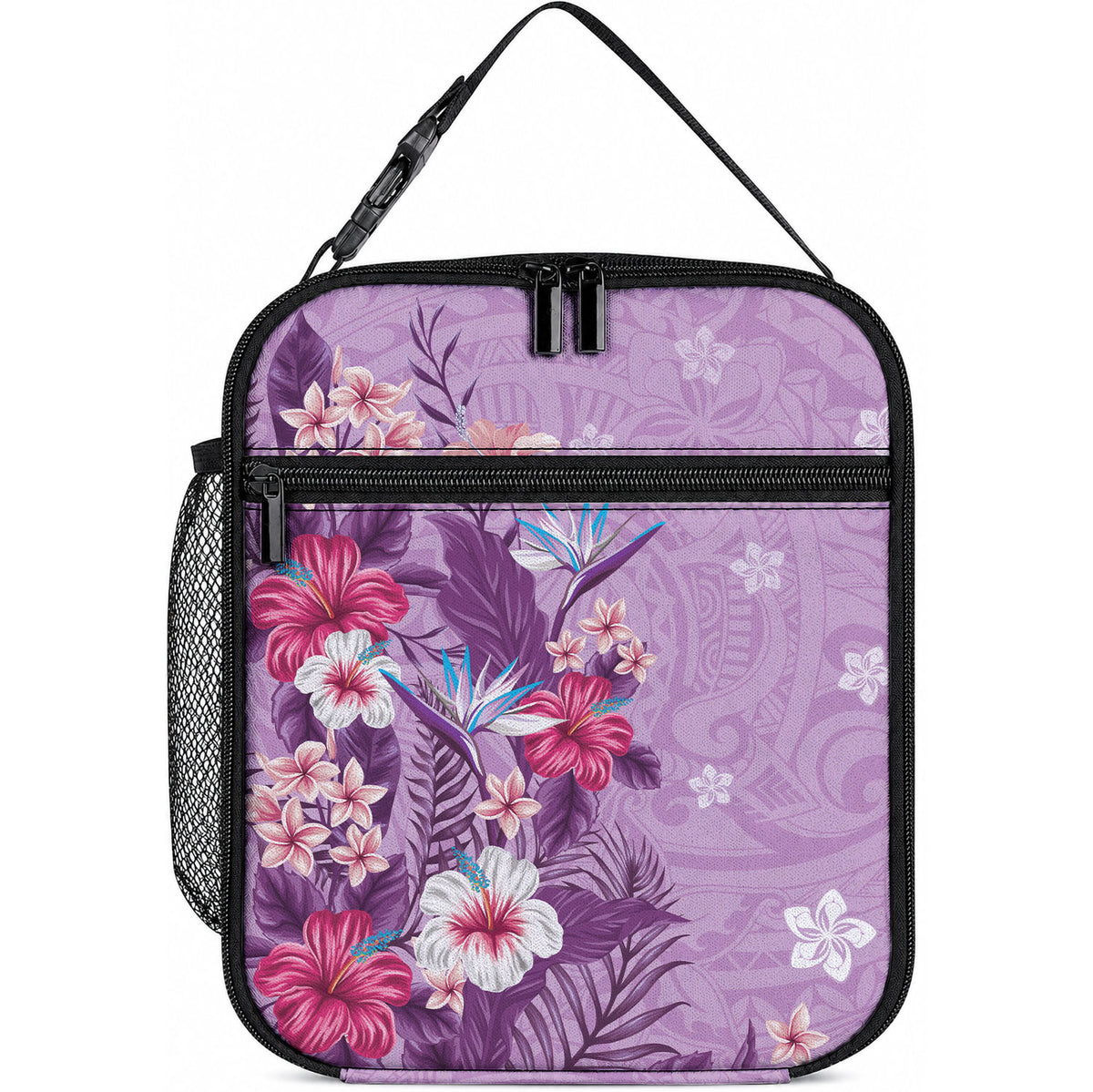 Hawaii Tropical Flowers Lunch Bag Polynesian Tattoo Lavender LT05 10.2 × 8.3 × 4.3 inch Lavender - Polynesian Pride