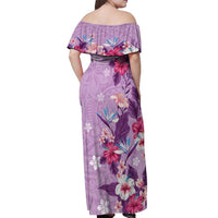 Hawaii Tropical Flowers Off Shoulder Maxi Dress Polynesian Tattoo Lavender