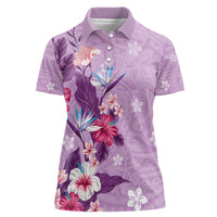 Hawaii Tropical Flowers Women Polo Shirt Polynesian Tattoo Lavender