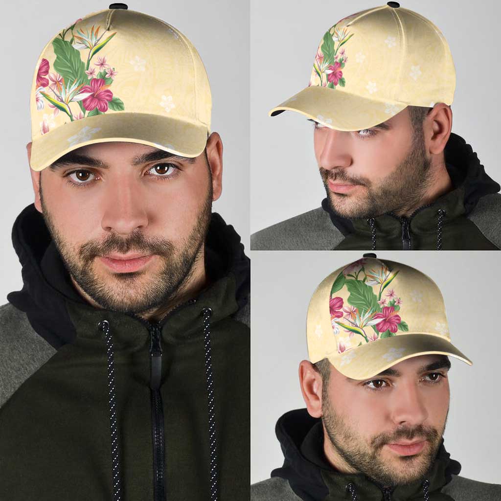 Hawaii Tropical Flowers Classic Cap Polynesian Tattoo Buttermilk