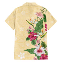 Hawaii Tropical Flowers Family Matching Short Sleeve Bodycon Dress and Hawaiian Shirt Polynesian Tattoo Buttermilk