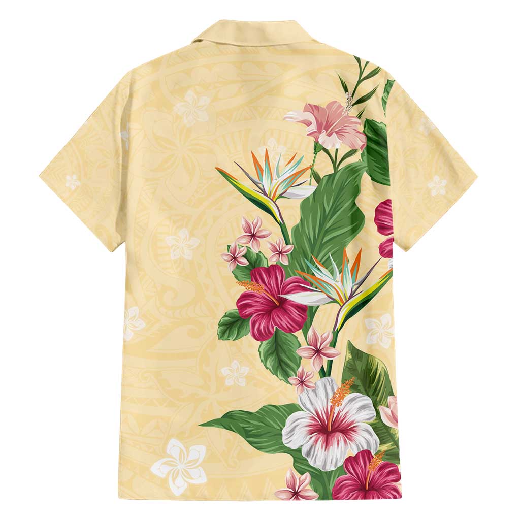 Hawaii Tropical Flowers Hawaiian Shirt Polynesian Tattoo Buttermilk