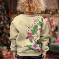 Hawaii Tropical Flowers Kid Ugly Christmas Sweater Polynesian Tattoo Buttermilk